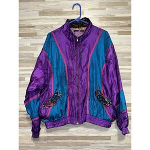 Vintage Track Jacket Womens XL Windbreaker Purple Teal Athletic Works 90s